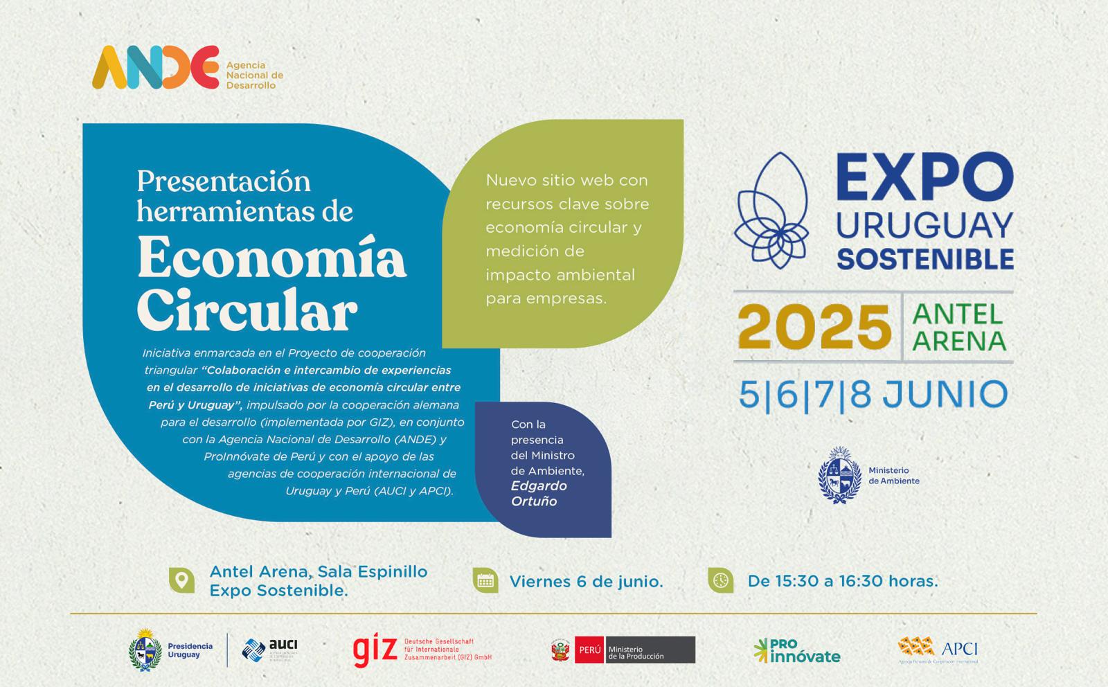 Afiche informativo de la Expo Uruguay Sostenible 2025 con detalles de Economía Circular